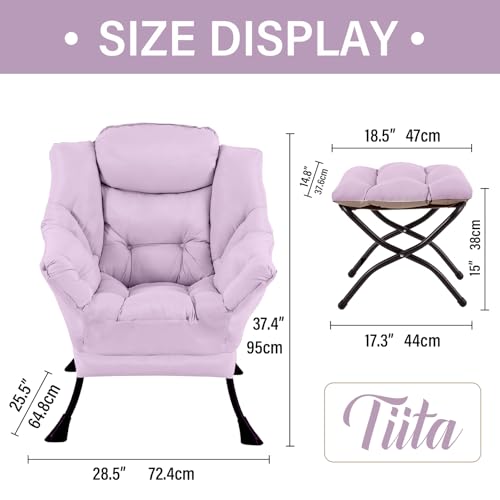 Image of Tiita Lazy Chair with Ottoman, Purple Modern Large Accent Chair, Comfy Leisure Sofa Armchair with Ottoman, Reading Chair with Footrest for Bedroom, Living Room, Dorm Rooms, Purple