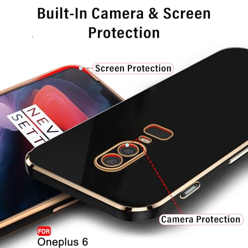 Image of TheGiftKart Luxurious Golden-Plated Back Cover Case for OnePlus 6 | Raised Lips for Camera & Screen Protection | Shockproof Design | Stylish Back Cover Case for OnePlus 6 (TPU, Black)