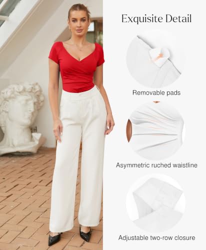 Popilush Shapewear Bodysuits for Women Tummy Control White Short Sleeve Corset V Neck Bodysuit Concert Summer Outfits — view 3