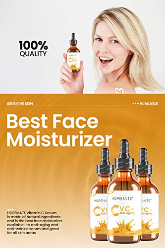 Hopemate Natural Facial Vitamin C Serum with Hyaluronic Acid& Vit E, New Skin Treatment Formula, Organic Anti Wrinkle Reducer, Natural Anti Aging Moisturizer, Dark Circles, Scar, Sun Damage Corrector,