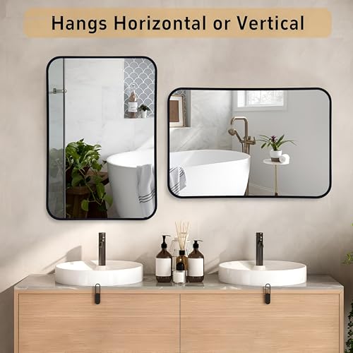 Image of Art Street Rectangular Decorative Wall Mirror with Aluminum Metal Frame Gold | Rounded Rectangular Vanity Mirror for Makeup, Bedroom, Drawing Room, Bathroom Wash Basin (Gold, 46x61 cm)