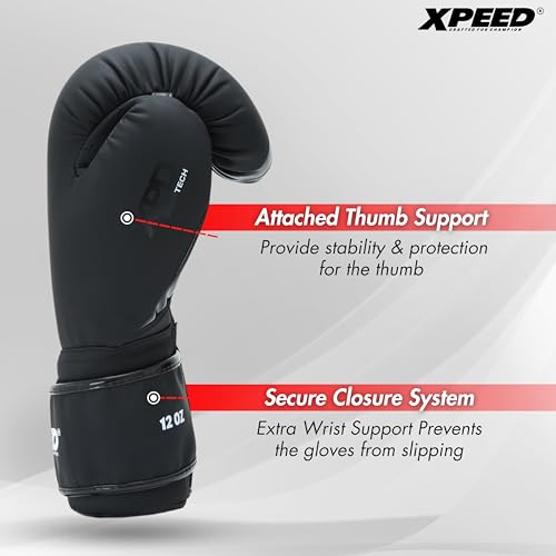 Image of Xpeed Matt PU Boxing Gloves for Training and Mixed Martial Arts, Black, 10oz (Pair)