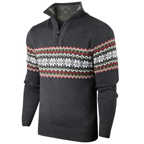 Superora Herren Strickpullover Crewneck Zipper Winterpullover Pullover