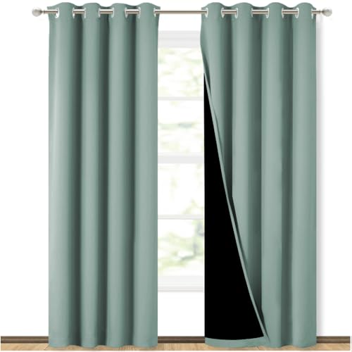 Image of NICETOWN 100% Blackout Curtains 84 inches Long, Seafoam Green, 52 inches Wide, Pair of Energy Smart & Noise Blocking Out Drapes for Baby Room Window, Thermal Insulated Guest Room Lined Window Dressing