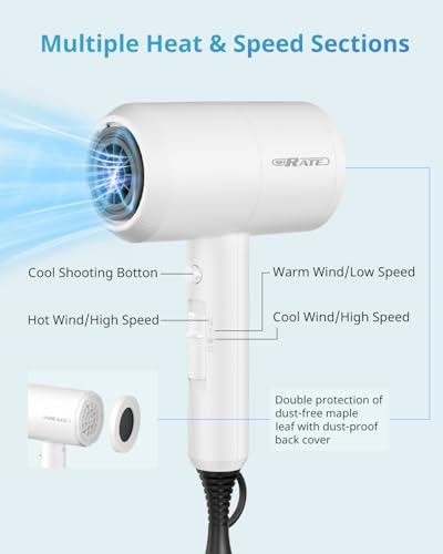 Image of SHRATE Ionic Hair Dryer with Diffuser | Professional Blow Dryer for Curly, Frizzy & All Hair Types | Low Noise & Gentle for Sensitive Hair | Compact & Portable Design for Home, Travel, Women & Men