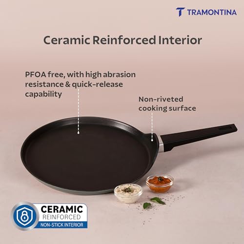 Image of TRAMONTINA Aura Dosa Tawa 30cm | Reinforced Ceramic Non-Stick Cookware | Quick & Even Heating | Low-Oil Cooking | Bakelite Handle | Induction & Gas Compatible |Sea Green