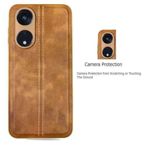 Image of A rtistque Premium Thread Leather Back Cover Case for Vivo T2 5G | Drop Protection | Smooth Grip | Raised Camera Edges | Vivo T2 5G Back Cover - Brown
