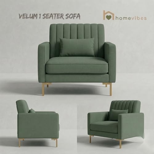 Image of 1 Seater Velum Fabric Sofa Set for Living Room, Modern Design with High Density Foam, Solid Wood Frame, Ergonomic Comfortable Seating for Home & Office (Frosty Green, 1 Seater) | Soft foam comfort