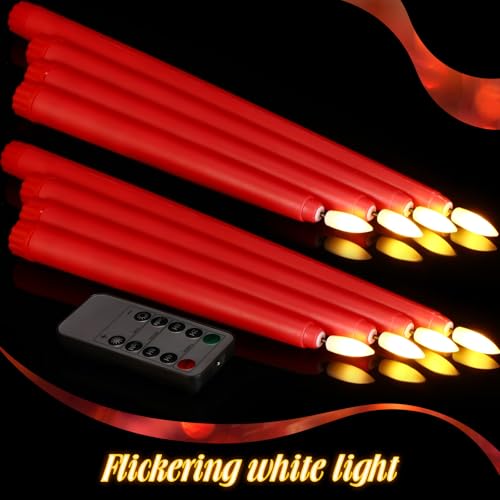 Image of Rossesay 16 Pcs Red Flameless Taper Candles Battery Operated Candles with Remote Timer 8.5 inch 9.6 inch 10.8 inch 12.8 inch LED Flameless Flickering Candlestick for Halloween Christmas Wedding Party Decor