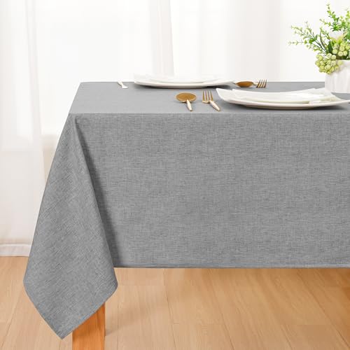 DWCN Nappe Gris Aspect Lin Lavable Imperméable,140x240cm Rectangulaire Nappe Douce Déperlante...