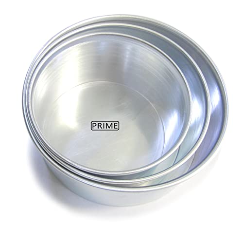 Image of Prime Bakers and Moulders Round Aluminium Cake Baking Mould Set Of 3 Tins For Oven, Silver