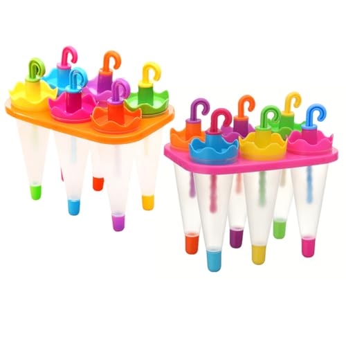 Toyvian 2 Juegos de Moldes para Paletas de Helado 6 Cavidades Molde para Hacer Helado de Plástico Seguro Diseño Desmontable Tipo Paraguas Adecuado para Postres Caseros Color Aleatorio