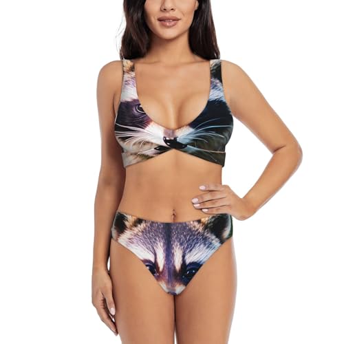 Maillot de bain 2 pièces raton laveur gainant pour femme avec motif original