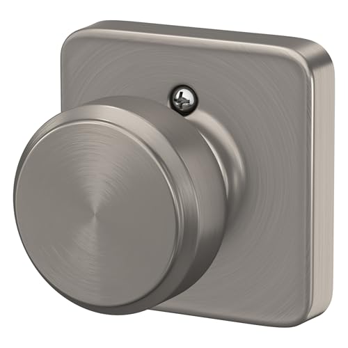 Image of Schlage F170 BWE 619 LFL Bowery Door Knob with Laflin Trim, One-Sided Non-Turning Dummy Handle, Satin Nickel