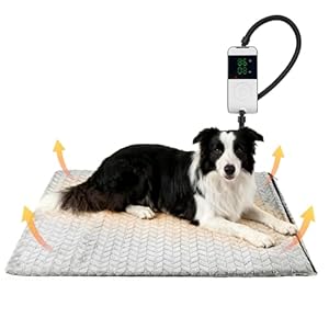 PatiencET Heated Dog Bed, 24” x 35” Temperature Adjustable Cat Dog Heating Pad with Timer Indoor, Pet Heating Pad for Cats Dogs, Cat Dog Warming Pad Bed with Metals Chew Resistant Cord