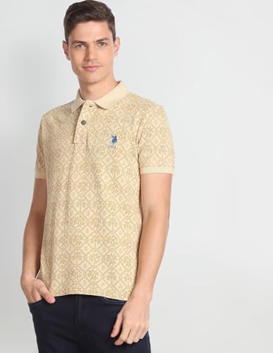 Image of U.S. Polo ASSN. Printed Slim Fit Polo T Shirts for Men - 100% Cotton, Half Sleeves Mens Tshirt