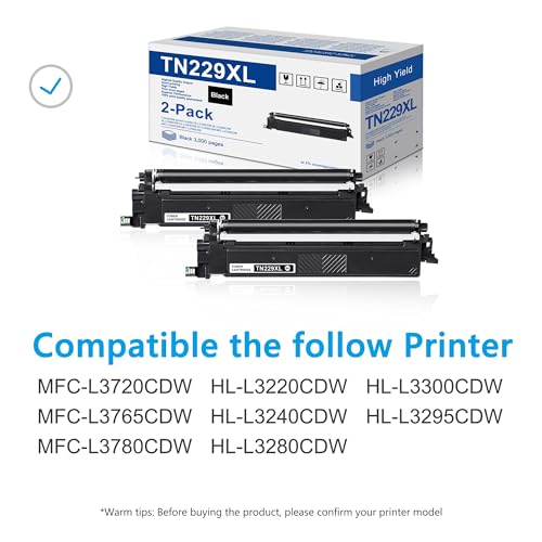 Image of TN-229XL TN229XLBK High Yield Toner Cartridge Replacement for Brother TN229 TN229XL Black Toner Cartridge for MFC-L3780CDW Printer - TN229XL2PK