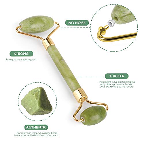 Deciniee Jade Roller, Jade Gezicht Roller met Gua Sha 6-delige Set Rozenkwarts Gua Sha Stone Facial Roller Massage… - Image 7