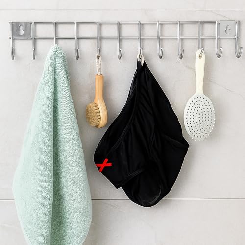 Image of Stainless Steel Kitchen wall Hooks for Hanging with 12 Hooks - Wall Mounted Stand for Spoons, Pans, Ladles & Cooking Tools | Bathroom Hanger, Kitchen Hanging Tools (2 Pcs)