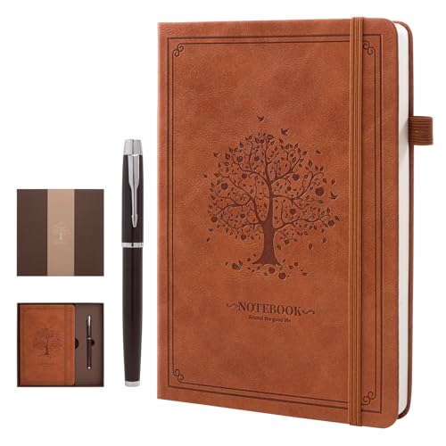 Carnet ligné cuir marron A5 avec porte-stylo pour homme femme