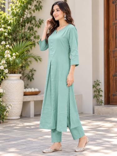 Image of idaLia Rayon Solid Straight Brown Kurta Set for Women with Palazzo 3 /4 Sleeve, Round V Neck Designer Kurta with Palazzo Pant Set