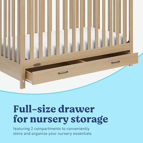 Image of Graco Benton 5-in-1 Convertible Crib with Drawer, Driftwood | GREENGUARD Gold Certified, Converts from Baby Crib to Toddler Bed, Daybed and Full-Size Bed, Full-Size Nursery Storage Drawer