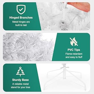 Christmas Tree 7FT/8FT Artificial Tree, Foldable Metal Stand for Holiday Christmas Decoration (White, 8FT)