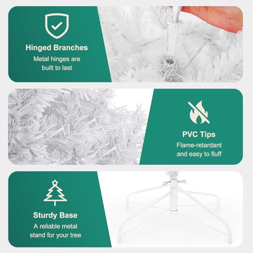 Christmas Tree 7FT/8FT Artificial Tree, Foldable Metal Stand for Holiday Christmas Decoration (White, 8FT)