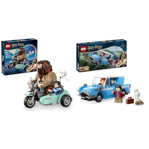 LEGO Harry Potter Hagrid & Harrys Motorradfahrt + Fliegendes Ford Anglia Auto Ausstellungs-Geburtstagsgeschenk für Fans der Zaubererwelt 76443 + 76424