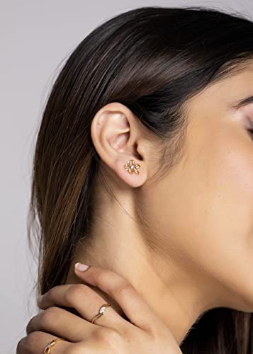 KuberBox 18KT Yellow Gold Diamond Eser Floral Stud Earrings for Women - Image 2
