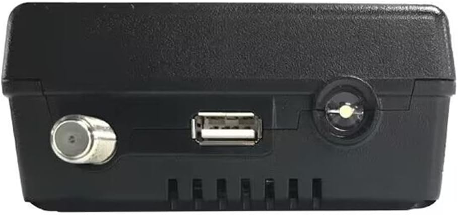 A dalt view of the SATLINK SP-2100 showing the F-connector for satellite input, USB port, and DC power input.