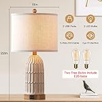 Table Lamps for Bedroom Set of 2, Farmhouse 3-Way Dimmable Touch Lamp for Nightstand with 2 USB Charging Ports, White Vintage Rustic Boho Bedside Lamp for Living Room End Table (Bulbs Included)