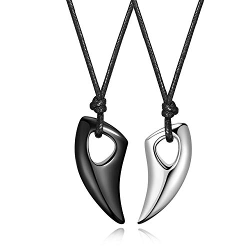 Pendentif dent de loup en acier inoxydable et cordon cuir réglable JSDDE pour homme et femme