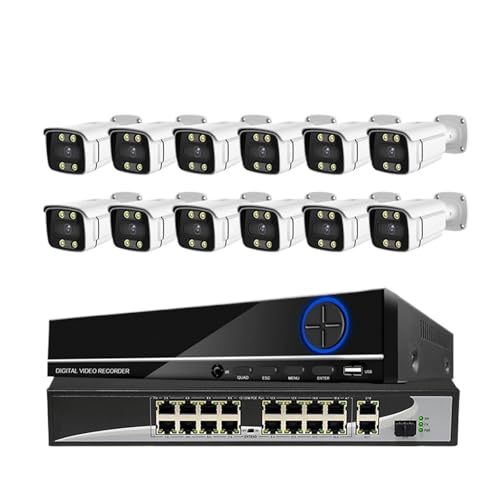 16CH 4K ZLeBJVXe 8MP 猟o J[iCg IP J POE 2K oI[fBI z[ CCTV rfIĎ NVR Lbg(None,16 NVR x 12PCS 4K)
