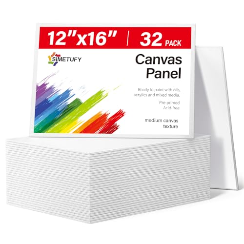 Image of 32 Pack 12x16 inch Large Flat Canvas Boards for Painting | Gesso Primed Acid-Free 100% Cotton Paint Canvas Panels for Acrylics Oil Watercolor Tempera