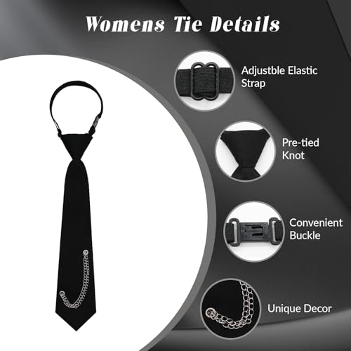 Image of LJBFNN Pre-Tied Ties for Women with Metal Chain, Uniform Shirt Accessory