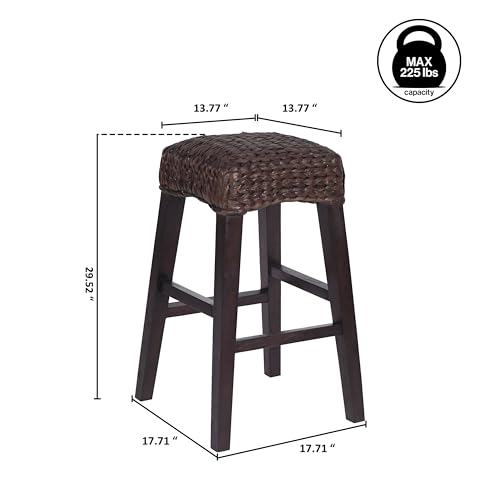 LSB1101C Eyely Butaco Bohemio Rústico con Asiento Trenzado de Jacinto de Agua y Marco de Madera 29.5 pulgadas miniatura 2