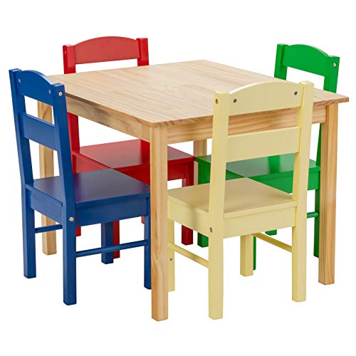 Casart Kids Wooden Table and Chairs, 5 Pieces Set Includes 4 Chairs and 1 Activity Table, Picnic Table Kid Activity Table and Chair Set(Multicolor)