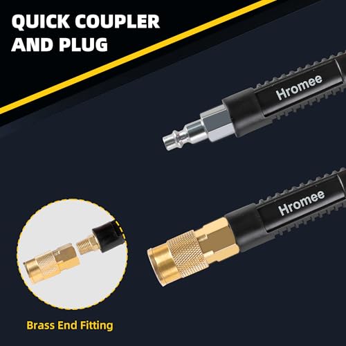 Hromee Hybrid Lead-in Air Hose 3/8 Inch x 6FT with 1/4"NPT Quick Coupler and Plug 300PSI Yellow Whip Compressor Hose Short
