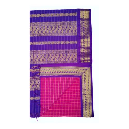 Image of Pure Kalyani Cotton Saree | Zari Border & Blouse Piece - Lata Gadwal Design | Traditional Saree