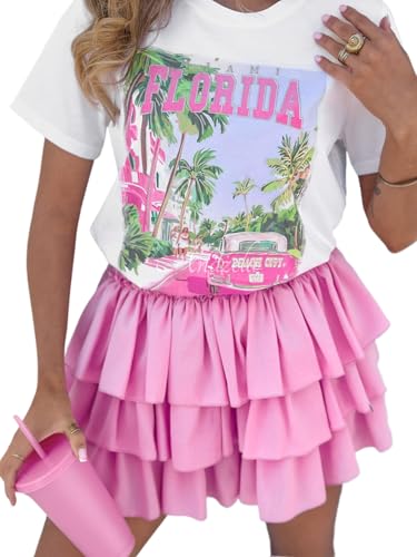 Just Quella Women's Y2K Ruffle Hem Elastic Waist Tiered Layered Flowy Mini Skirts