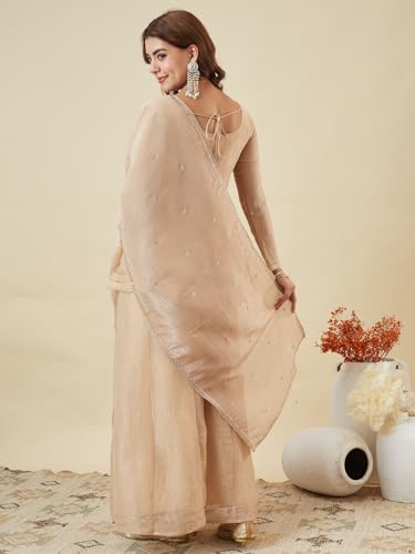 Image of MOKOSH Women's Silk Embroidery Peplum Kurta Sharara with Dupatta | Anarkali Kurta Set | Sweetheart Neck Full Sleeve Ethnic Suit | 3 Piece Outfit | Indian Kurta Outfit With Sharara