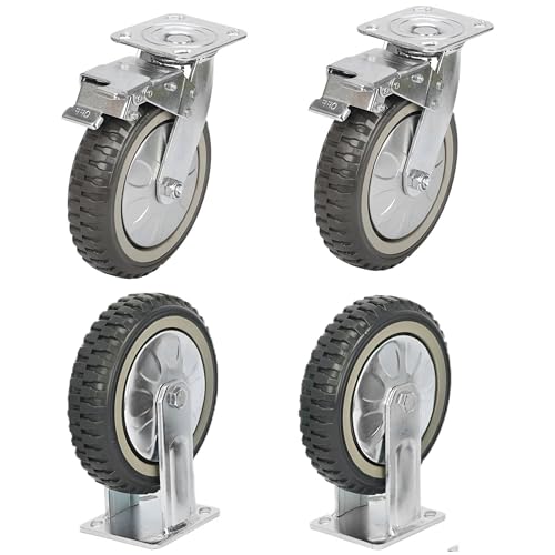 uyoyous 8 Inch Solid Caster Wheels Casters Heavy Duty Anti-Skid Polychloride Rotating Caster Wheels with 360 Degree Bearing Castors Top Plate with Brake 2 Fixed,1760 lbs Capacity