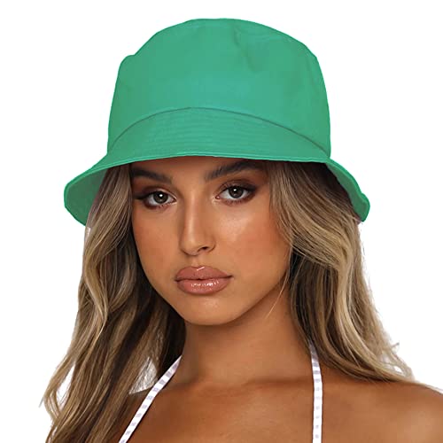 Image of Bucket Hat for Women Men, Reversible Cotton Summer Sun Beach Cap Solid Color Style