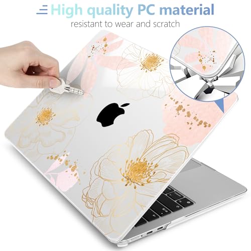 Image of MEEgoodo Case for M5 /M4 /M3 /M2 MacBook Air 13 inch 2026 2025 2024 2022, Fit Model A3449 /A3240 /A3113 /A2681, Case Compatible with MacBook Air 13.6-inch, Tropical Pink Flowers