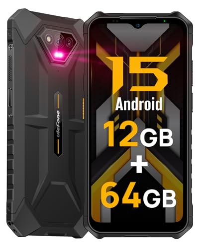 Ulefone Armor X13 Rugged Phones 2023, 50MP Rear Camera, 24MP Night Vision Camera, Up to 12GB RAM, 64GB ROM, 6320mAh, Android 15, IP68/IP69K Unlocked Smartphone, 4G LTE Cell Phone (Black)