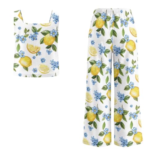 Conjunto de lino de dos piezas para mujer con top sin mangas y pantalón ancho 5