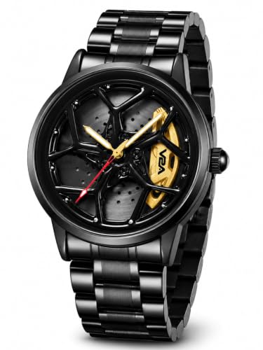 Image of V2A Men's Analog Automotive Inspired Wheel Rim Design Wrist Watch