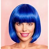 YOUNIGA Blue Bob Wig With Bangs 12 Inch Royal Blue Wig Short Synthetic Fiber Bob Wigs for Women Short Bob Wigs and Halloween Cosplay Wig for Daily Life Colorful Wigs With One Cap (Blue)