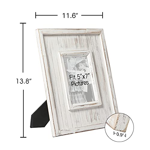 Vintage White Picture Frames 5 X 7 Made Of Solid Wood, Handmade Distressed Finish Rustic Tabletop Photo Frames, Big Wooden Frame Both For Table And Wall Mounted With High Definition Glass #TOP2